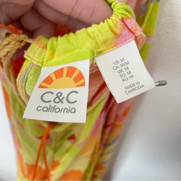 C&C California Tropical Print Halter Maxi Dress Size M Linen Blend - Picture 3 of 5